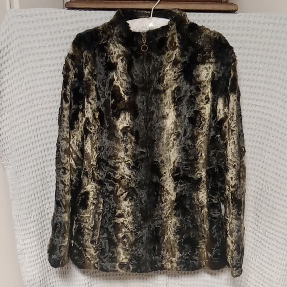 Chico's Luxurious Black and Gold And Chocolate Faux Fur Jacket
